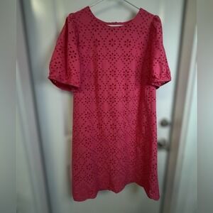 London Times Fuchsia Eyelet Mini Shift Dress 100% Cotton Size 16W